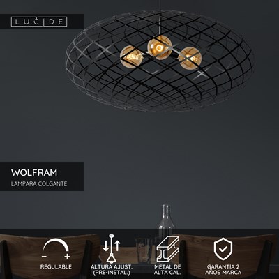 Lucide WOLFRAM - Lámpara colgante - Ø 100 cm - 3xE27 - Negro